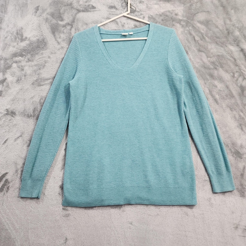 Gap Sweater Womens‎ M Blue Merino Wool Blend V Neck Long Sleeve Knit Pullover
